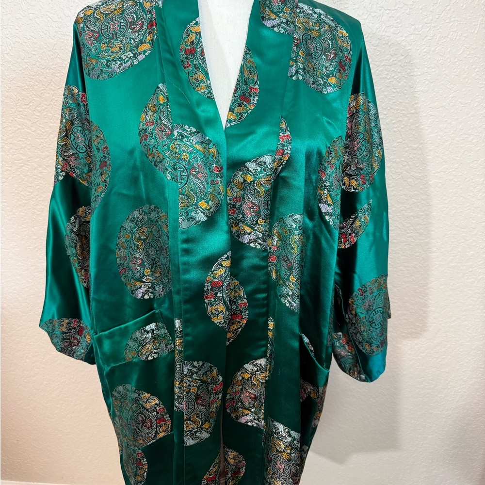 Luxurious Green Satin Kimono Robe
